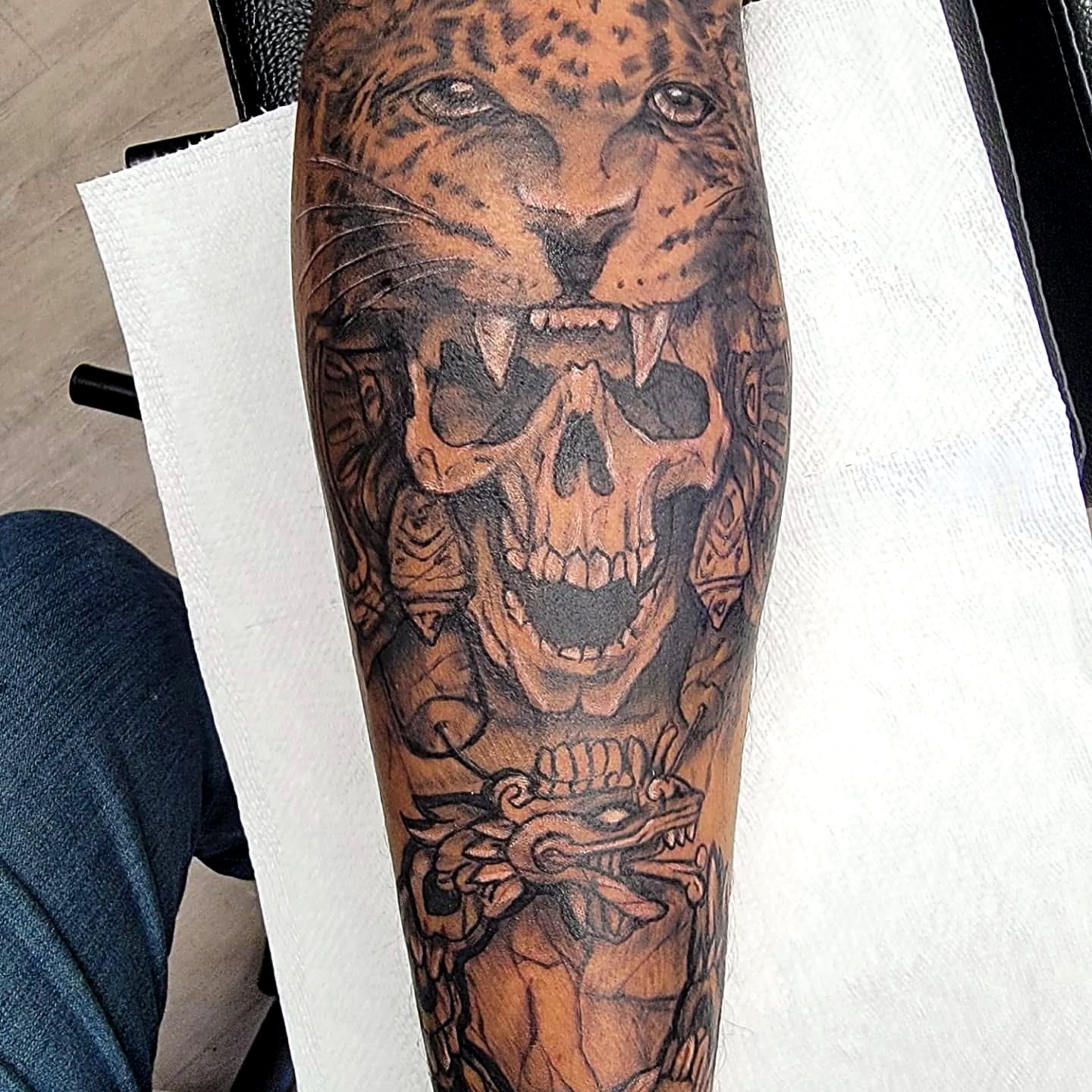 Leopard & Skull tattoo — House of Jackalope, Mansfield OH