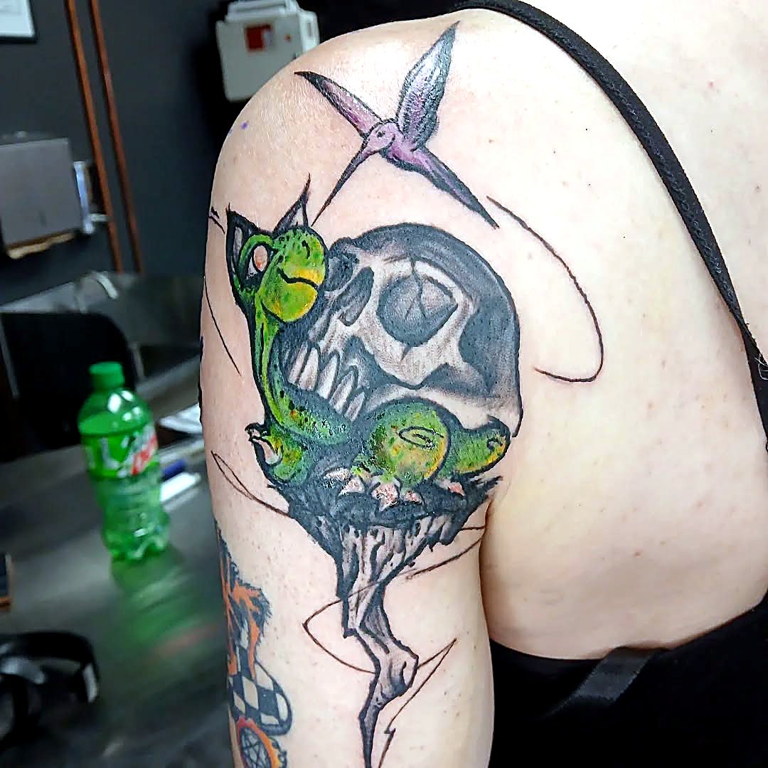 Skull — Cover-Up tattoo — House of Jackalope, Mansfield OH