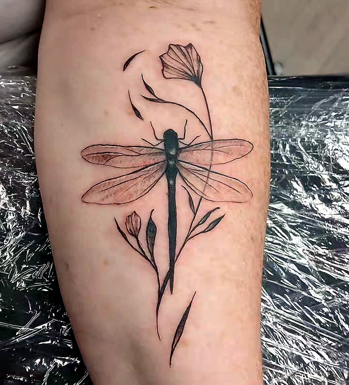 Dragonfly & Wildflowers tattoo — House of Jackalope, Mansfield OH