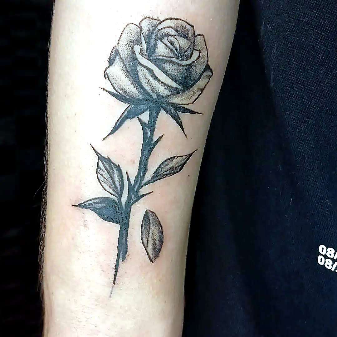 Single-Needle Rose tattoo — House of Jackalope, Mansfield OH
