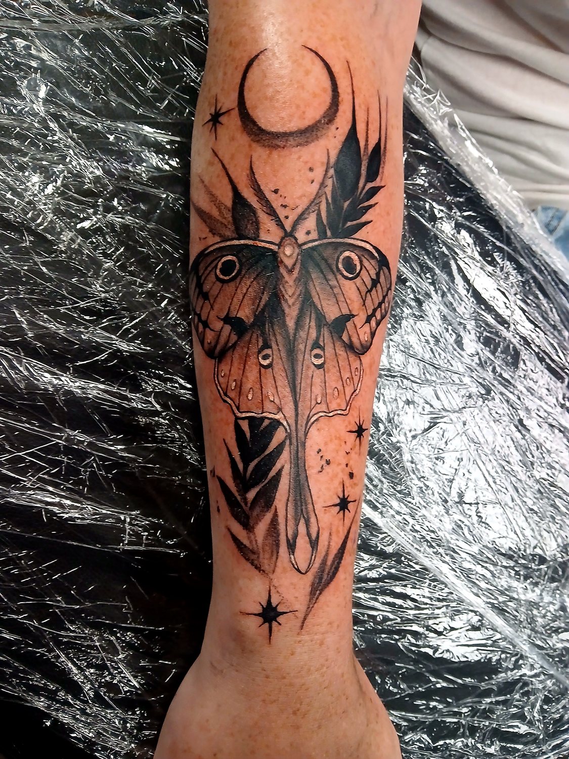 Moth & Moon tattoo — House of Jackalope, Mansfield OH