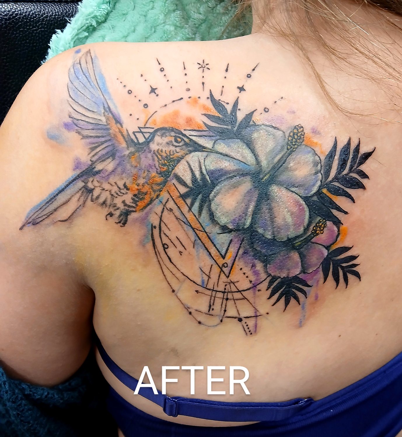 Bird & Hibiscus — Cover-Up tattoo — House of Jackalope, Mansfield OH