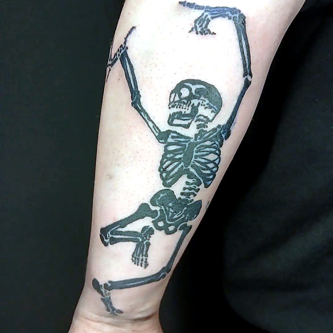Dancing Skeleton tattoo — House of Jackalope, Mansfield OH