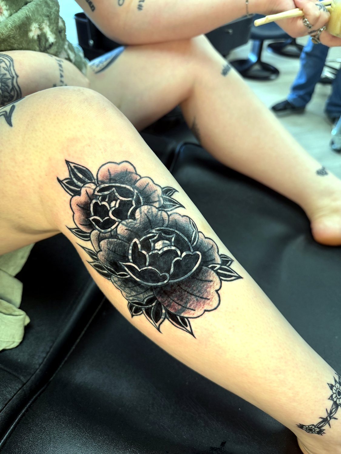 Black Rose & Peony tattoo — House of Jackalope, Mansfield OH