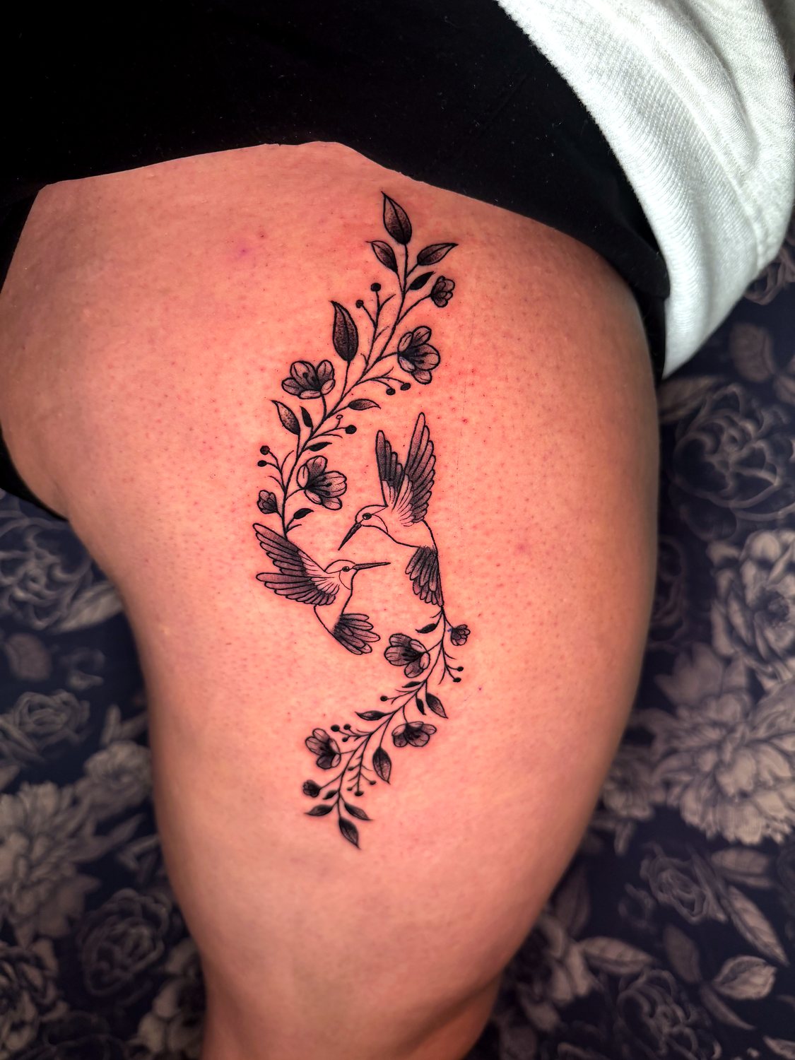 Hummingbird & Florals tattoo — House of Jackalope, Mansfield OH