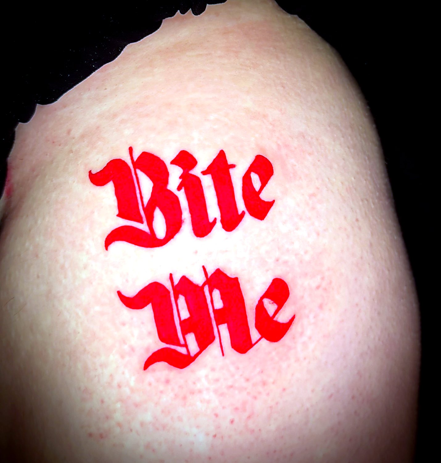 “Bite Me” Lettering tattoo — House of Jackalope, Mansfield OH