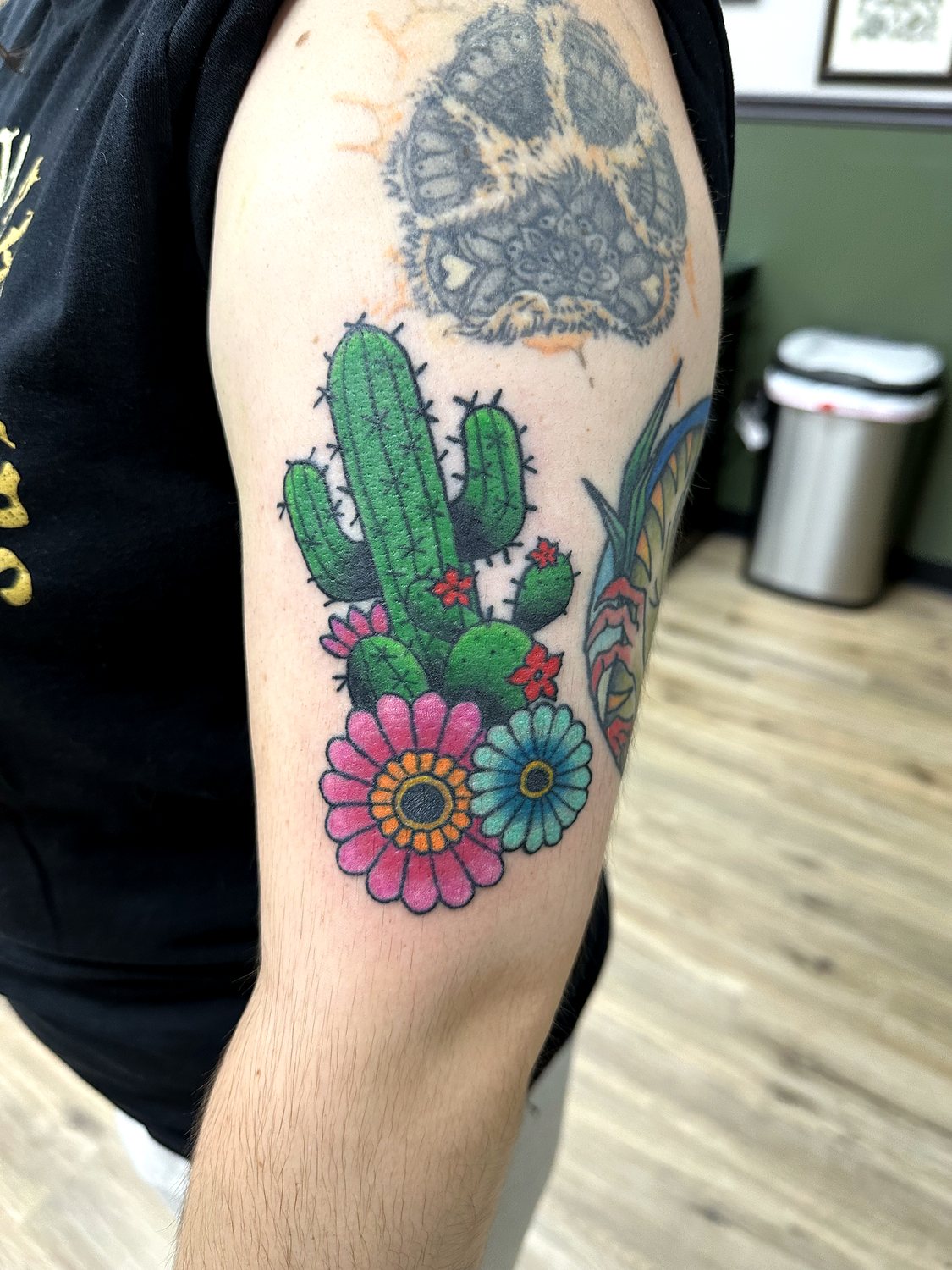 Cactus & Flowers tattoo — House of Jackalope, Mansfield OH